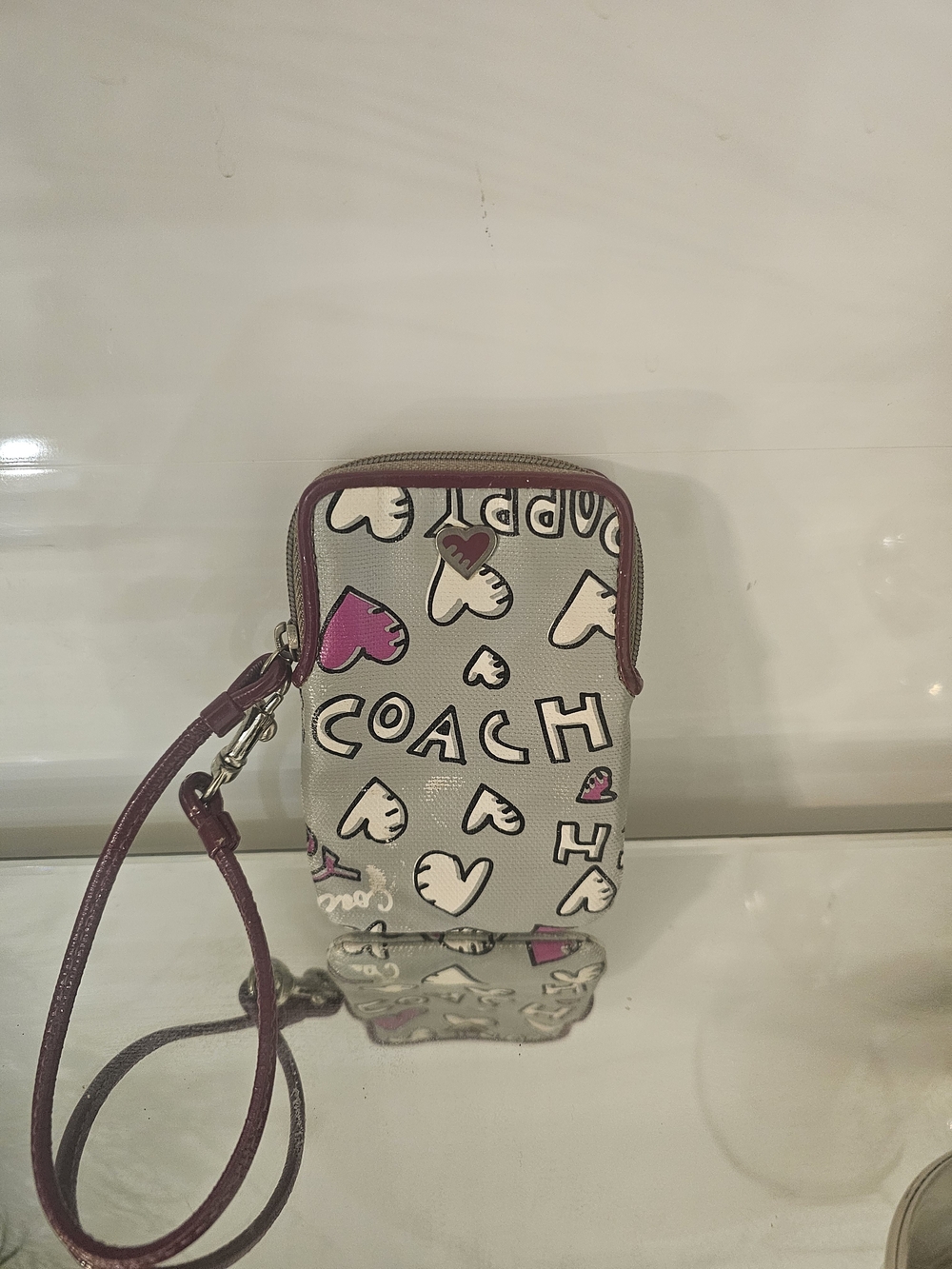 Coach Poppy Graffiti Heart Pink & White Heart Print Wristlet